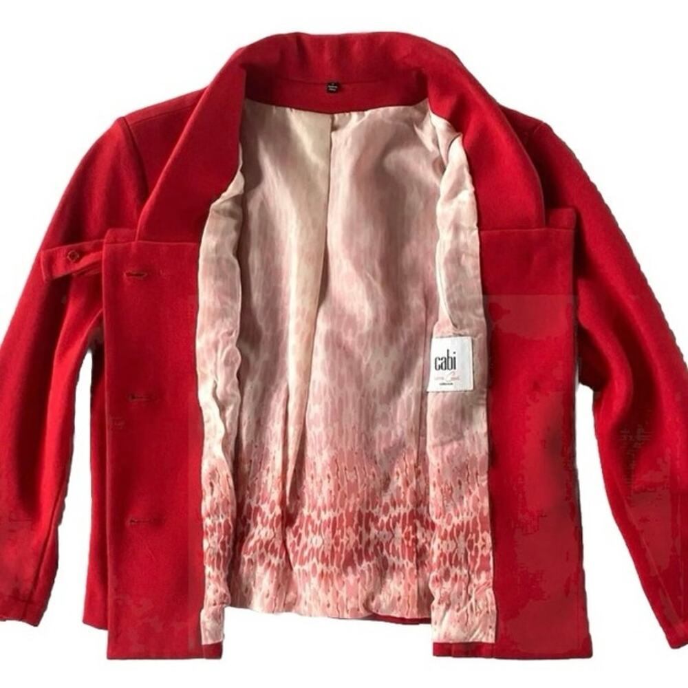 VTG Cabi Beau Red Cropped Blazer‎ Jacket Size 6 Gold Buttons Bow Preppy Holiday - Picture 9 of 14
